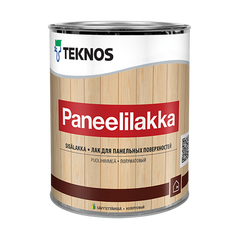 Дисперсійний лак для панелей майже без запаху Teknos PANEELILAKKA 0.9 (L.), Водорозчинний дисперсійний лак, Для внутрішніх поверхонь, Не рекомендується для підлоги, паркету і меблів., Особливо підходить для лакування панельних стін і стель. Застосовується також для стін і стель з деревинно-стружкових плит. Не рекомендується для підлоги, паркету і меблів