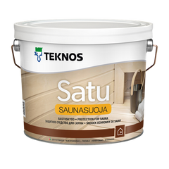 Водоразбавляемое защитное средство для деревянных поверхностей Teknos SATU SAUNASUOJA 0.9 (L.), Защитное средство для сауны, Для стеновых и потолочных панелей в сауне. Для новой древесины или деревянных поверхностей или ранее обработанных аналогичным защитным средством. Можно применять также в душевых, каминных и любых жилых помещениях., Сауной можно пользоваться через день после применения защитного средства, перед использованием сауну необходимо нагреть и проветрить. Окончательное формирование лакокрасочной пленки происходит примерно через 3 недели, в нормальных условиях сушки, Средство применяется для необработанной древесины или деревянных поверхностей, ранее обработанных аналогичным защитным средством.