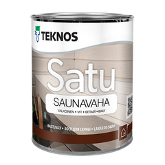 Віск для сауни Teknos SATU SAUNAVAHA 2.7 (L.), Віск для сауни, Для стелі, стінових панелей, а також для полків в сауні, Сауною можна користуватися через день після застосування засобу, перед використанням сауну необхідно нагріти і провітрити. Остаточне формування лакофарбової плівки відбувається приблизно через 3 тижні, в нормальних умовах сушіння., Застосовується для необробленої деревини або дерев'яних поверхонь раніше оброблених восковими складами. Можна застосовувати також в душових, камінних і будь-яких жилих приміщеннях для обробки стельових і стінових панелей.