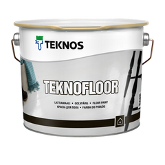 Уретан-алкідна, фарба для підлоги Teknos TEKNOFLOOR 9.0 (L.), Фарба, Для фарбування нових і раніше пофарбованих алкідними фарбами бетонних і дерев'яних поверхонь, коли підлога піддається звичайним в домашніх умовах, навантажень., Обробку всій поверхні виконати нерозбавленою фарбою. Фарбу ретельно перемішати перед нанесенням. Наносити пензлем, валиком або розпилювачем - сопло розпилювача високого тиску 0,013 - 0,017 "., Уретан алкідна, Бетонні та дерев'яні поверхні всередині приміщення.