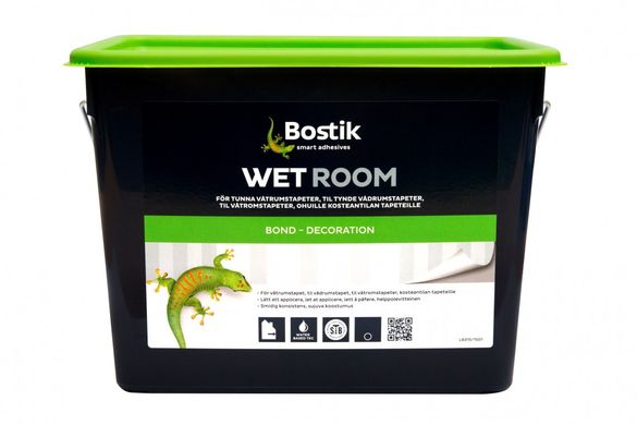 Клей для настенных покрытий во влажных помещениях Bostik WET ROOM 78 5 л, Валик, кисть, шпатель.